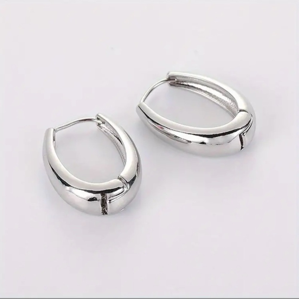 Silver Tone U Shape Hoop Earrings